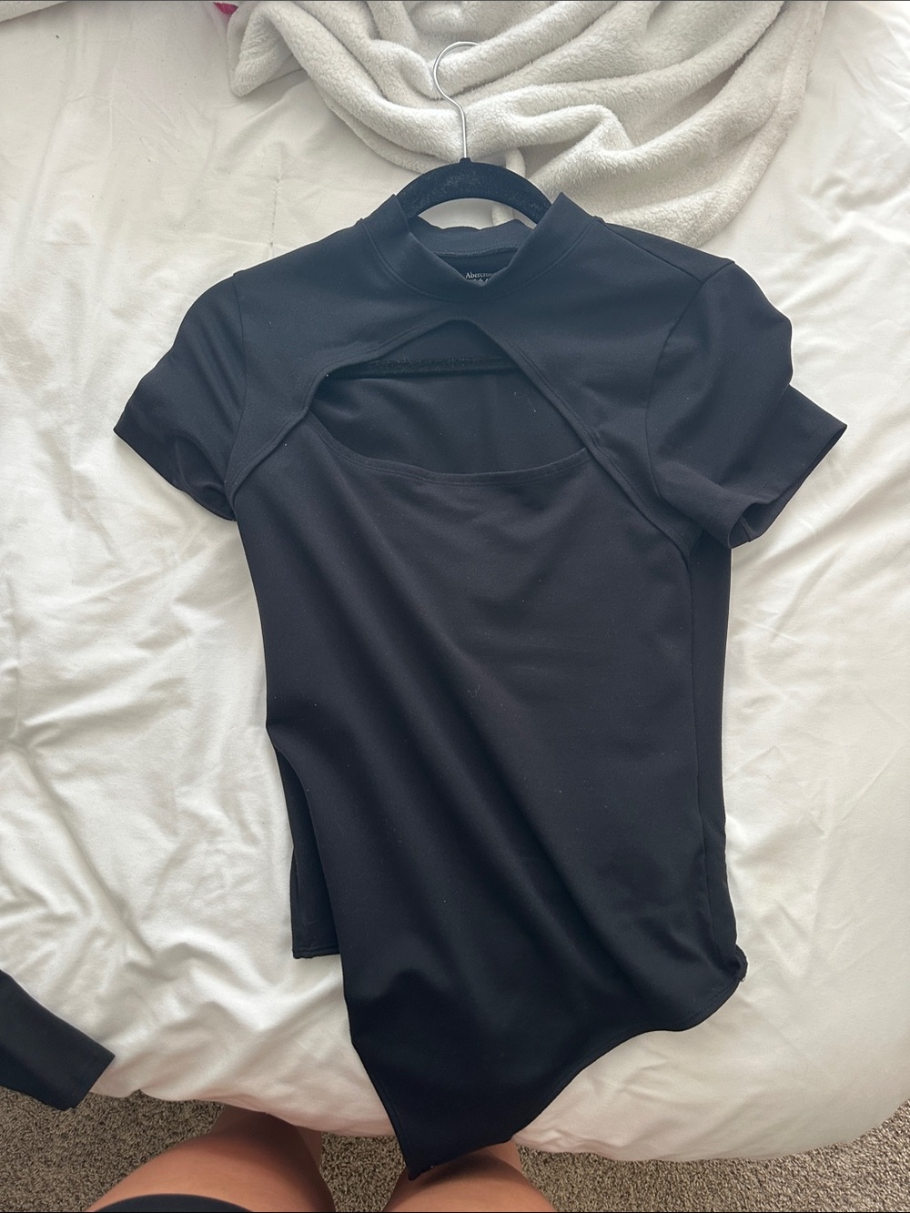 Abercrombie & Fitch Black Short Sleeve Bodysuit with Front Cutout